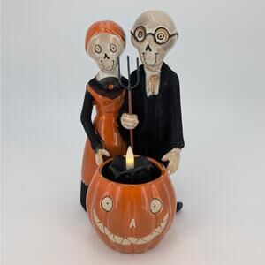 Gothic Farmers Candle Holder Skeleton Halloween Couple Yankee Candle Boney Bunch